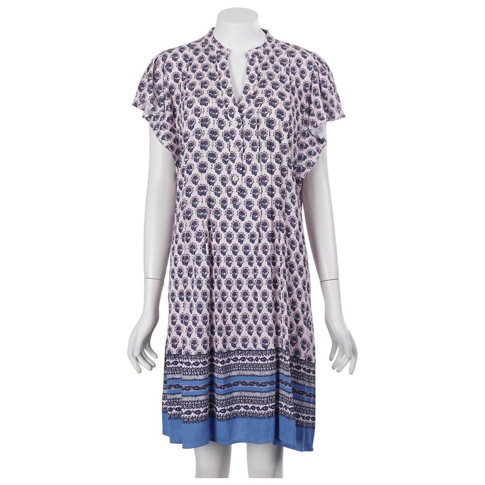 LOFT Dress M Pink Blue Floral Flutter Cap Sleeve Casual A-Line Shift